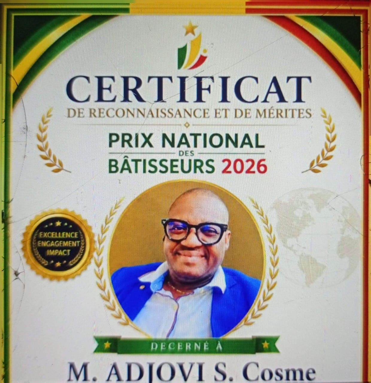 Prix national des bâtisseurs : Cosme Adjovi honoré